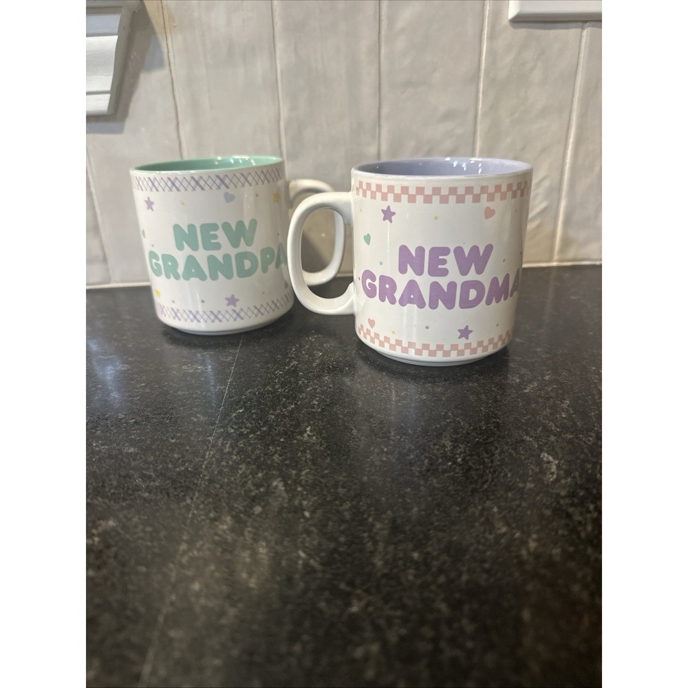 Birth Announcement New Grandma New Grandpa Matching Coffee Mugs! Set of 2